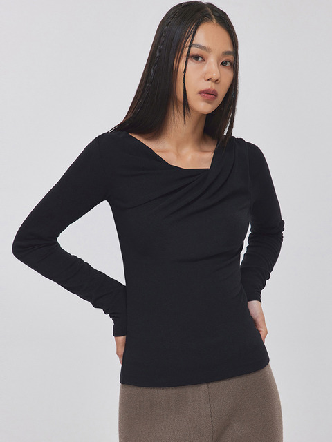 애슬레저,티셔츠 - 탑걸  (TOPGIRL) - DRAPED SHOULDER LONG SLEEVE TOP_T326TP100(BK)
