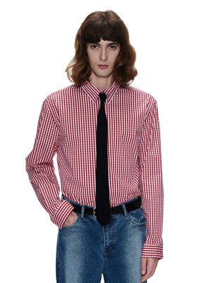 COLLAR STRAP GINGHAMCHECK SHIRTS - RED