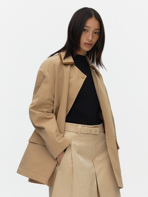 Leather Combo Half Trench_BEIGE