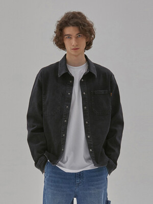 DENIM SEMI OVER FIT STON WASHING SHIRKET BLACK