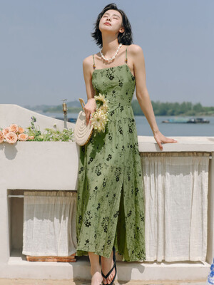 LS_Green garden simple slip dress