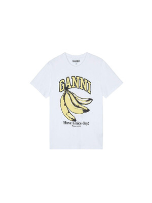가니 여성 BANANA 프린팅 릴렉스핏 반팔 티셔츠 화이트 T3861-151