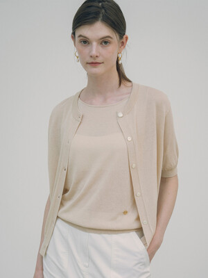 SIKN2115 시스루 반팔 니트 가디건_Light beige