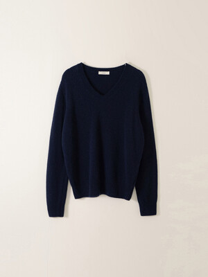 FINE WOOL V NECK KNIT_NAVY