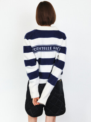 CASHMERE BLENDED STRIPE KNIT TOP [GREY][BLUE]