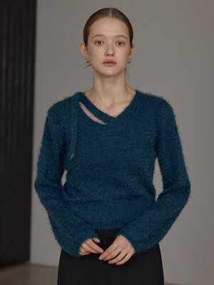 Line Point Hairy Knit_Grayish Blue