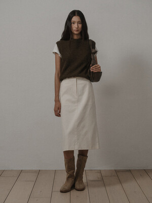 PEACH COTTON SKIRT (BELT SET)_CREAM
