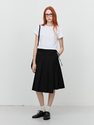 RIBBONED WIDE PLEATS SKIRT BLACK_UDSK5A209BK