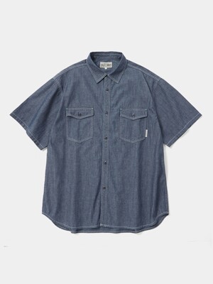 COLUMBIA TRAJAN LABEL CONTRAST STITCH DENIM S/S SHIRTS 라이트데님