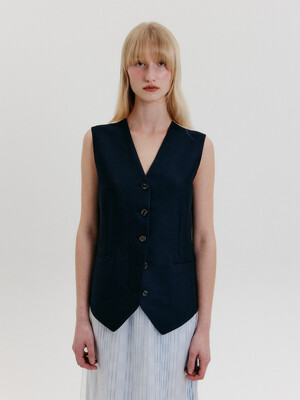 Buttoned Vest - Navy