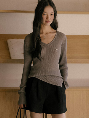 V-neck knit TISU01SW06_Khaki gray