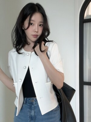 Trimmed Tweed Half Sleeve Jacket