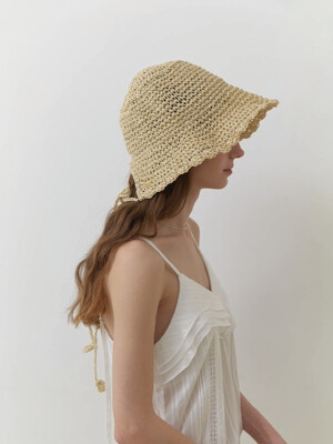 Carry Barrette Raffia String Bucket Hat