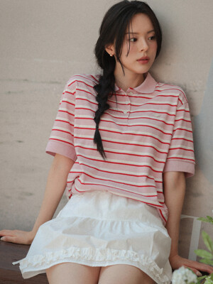 Striped collar t-shirt TISU04TS01_Pink