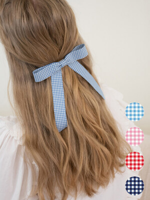 gingham check ribbon hair pin (4colors)