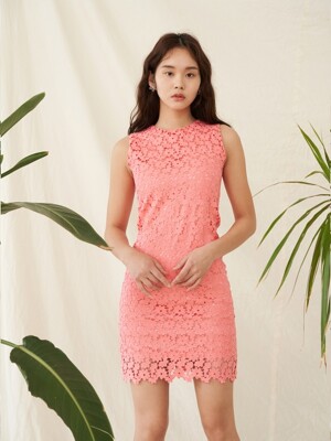 RR SLEEVELESS LACE OPS CORAL PINK