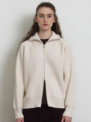 [Woman] Ribbed Zip-Up Cardigan (Cream)