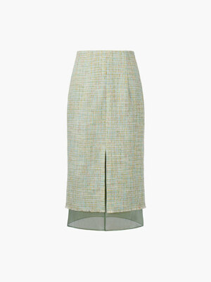 ORGANZA LAYERED TWEED SKIRT, MINT