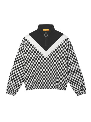 0 3 checkerboard zip-up top - BLACK