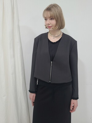 집업 칼라리스 크롭자켓 Zip up Collarless Crop jacket