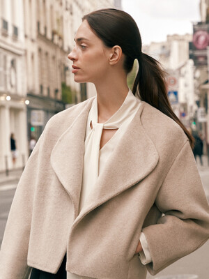 [Premium] Alpaca-blend Collarless Jacket