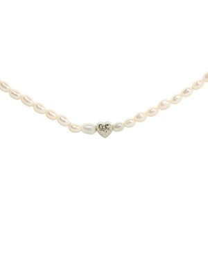 Tiny Heart Pearl Necklace Silver