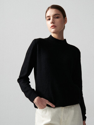 LAMBS WOOL MOCK NECK KNIT_BLACK