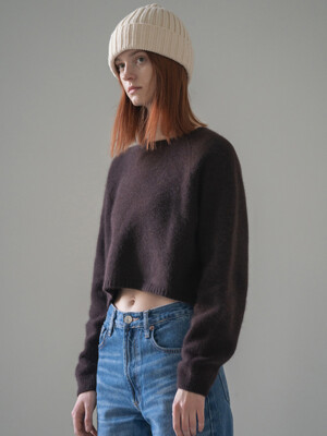 Merino Wool Racoon Cropped Sweater_Deep Brown