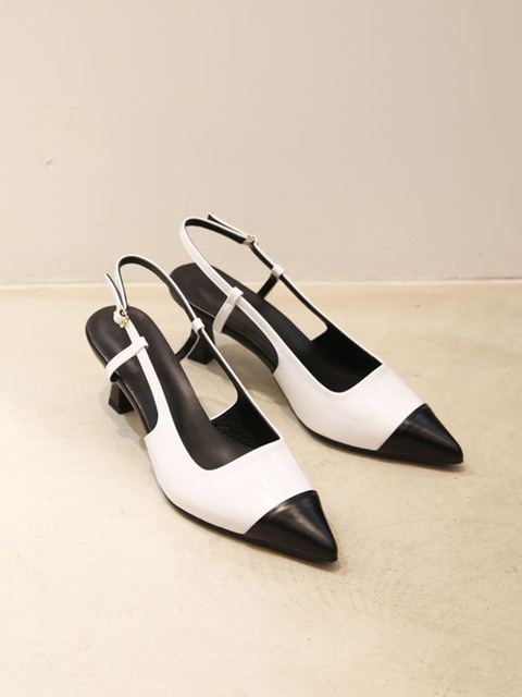 펌프스,펌프스 - 블랑수블랑 (blanc sur blanc) - Celia Slingback Pumps Leather White