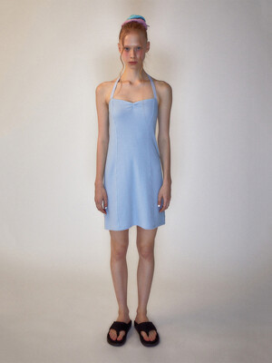 RR HALTER NECK MINI DRESS - SKYBLUE