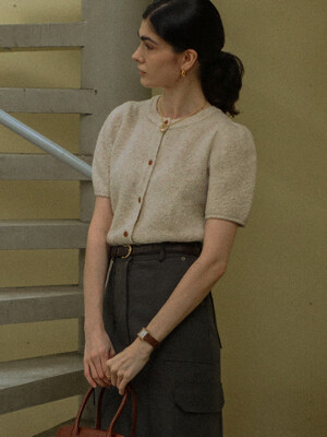 Merino wool boucle knit cardigan_Oatmeal