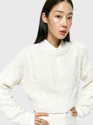wool cable crop knit_ivory