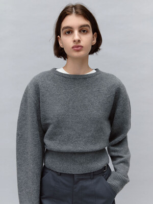 puff sleeve round knit (grey)