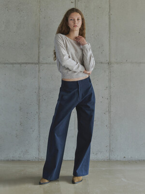 SIDE TUCK COTTON PANTS / NAVY