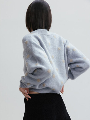 Wool Blended Dot Cardigan - Sky Blue