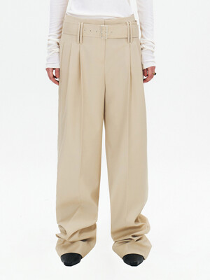 WIDE TROUSERS WITH TWIN BELT LOOP AND BELT - MILD BUTTER