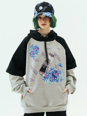 GREEDILOUS By Tilda Color Contrasting Layered Hoodie Sweatshirts