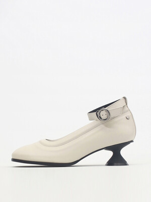 Uhjeo ourglass middle heel strap pumps_ivory