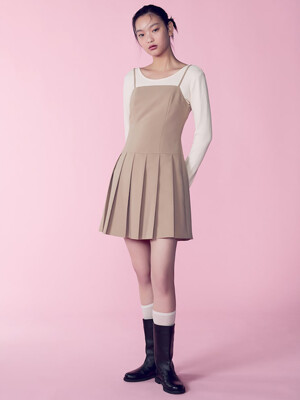 Pleats Sleeveless Mini Dress  Beige (KE4271M03A)