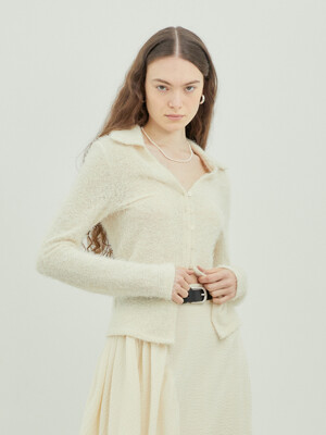 Button-Fastening Fluffy Cardigan (CREAM)