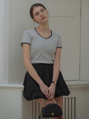 Gold ribbon half sleeve stripe t-shirt_Ivory