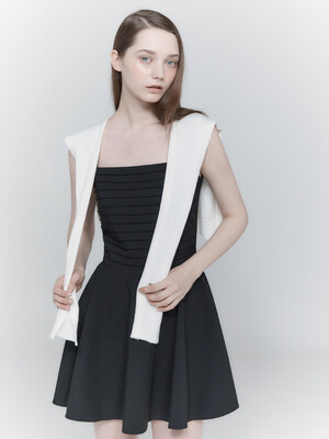 [SET]SLEEVELESS PINTUCK DRESS+KNIT SHAWL_TT4S609BK