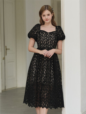 Flower lace Fuff Dress (Black)