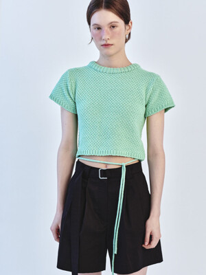 STRING CROP KNIT TOP - MINT