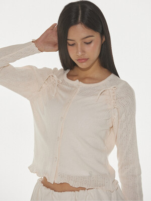 ARIEL SHIRRING CARDIGAN - CREAM