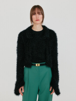 ZIGGY Textured Collar Knit Cardigan - Black