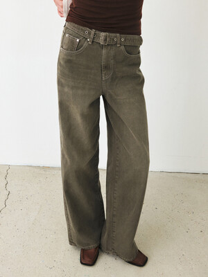 TFF BELTED LOOSE FIT DYEING DENIM_KHAKI BROWN