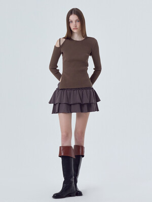 Frill Sweat Mini Skirt, Charcoal Brown