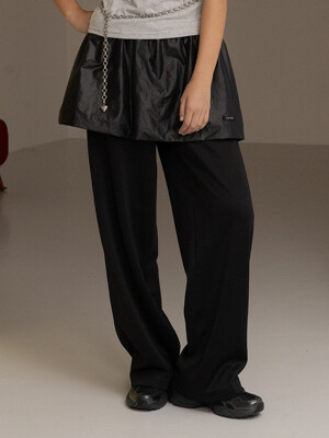 Balloon skirt trimmed track pants in black & black