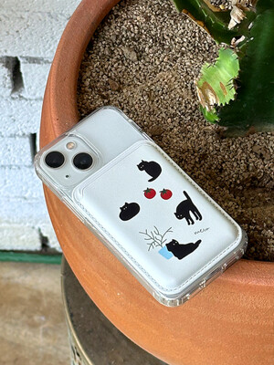 맥세이프 케이스 mew고양이 화이트 가죽 카드지갑 세트